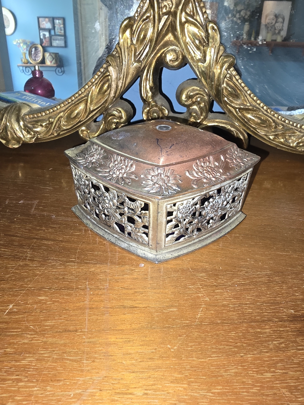 Vintage Cobalt Glass And Silver Plated Trinket Box